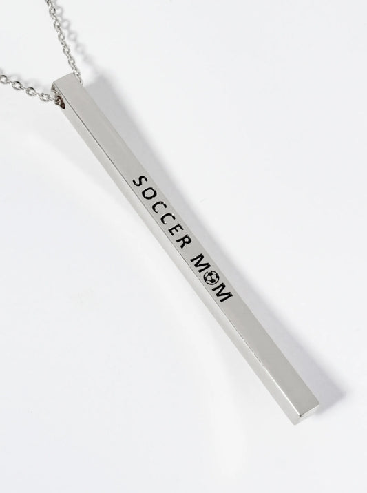 Soccer Mom Engraved Vertical Bar Pendant Inspirational Necklace