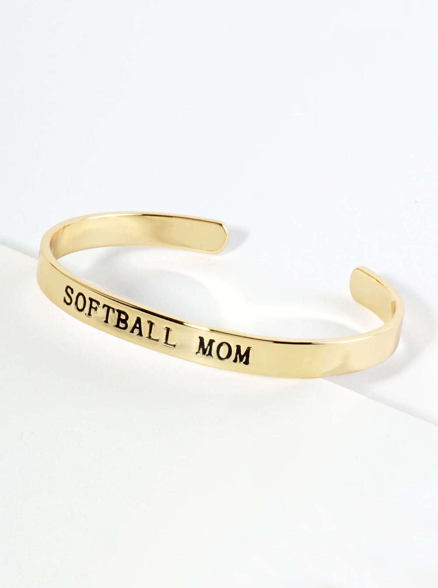 Softball Mom Engraved 18K Gold Dipped Open Cuff Bangle Bracelet