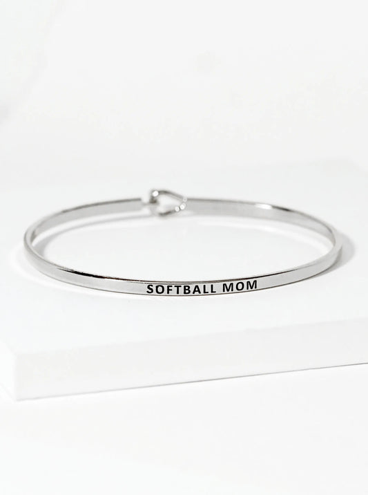 Softball Mom Engraved Inspirational Bangle Bracelet