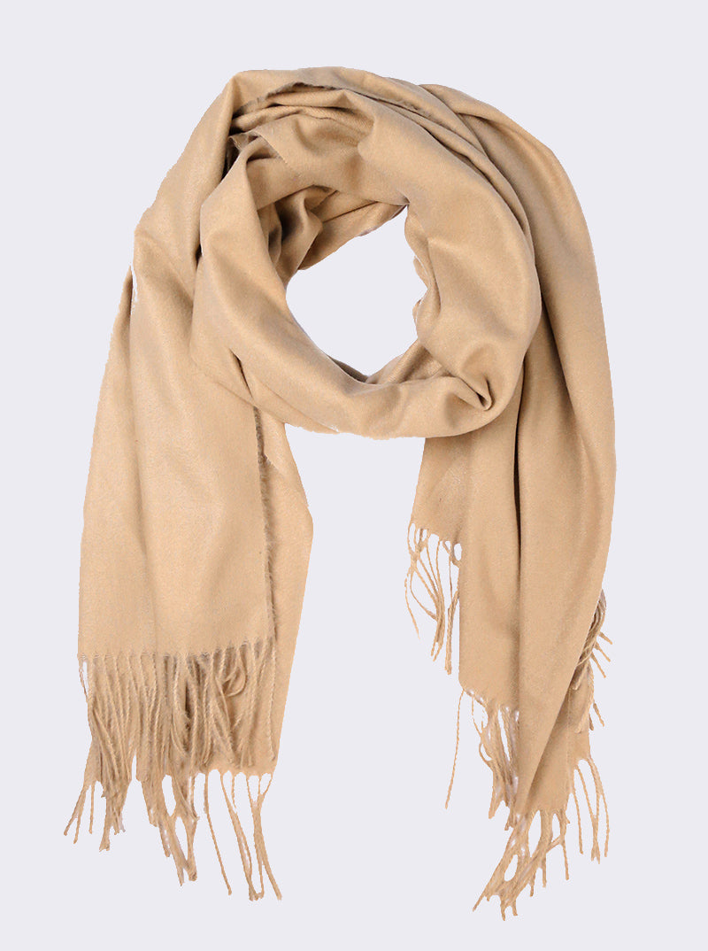 Solid Color Cozy Wrap Around Oblong Scarf With Fringe