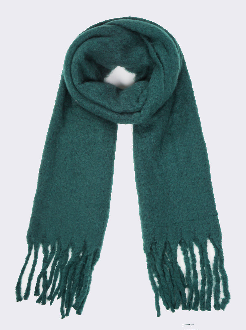 Solid Color Unisex Fluffy Oversized Oblong Scarf With Fringe