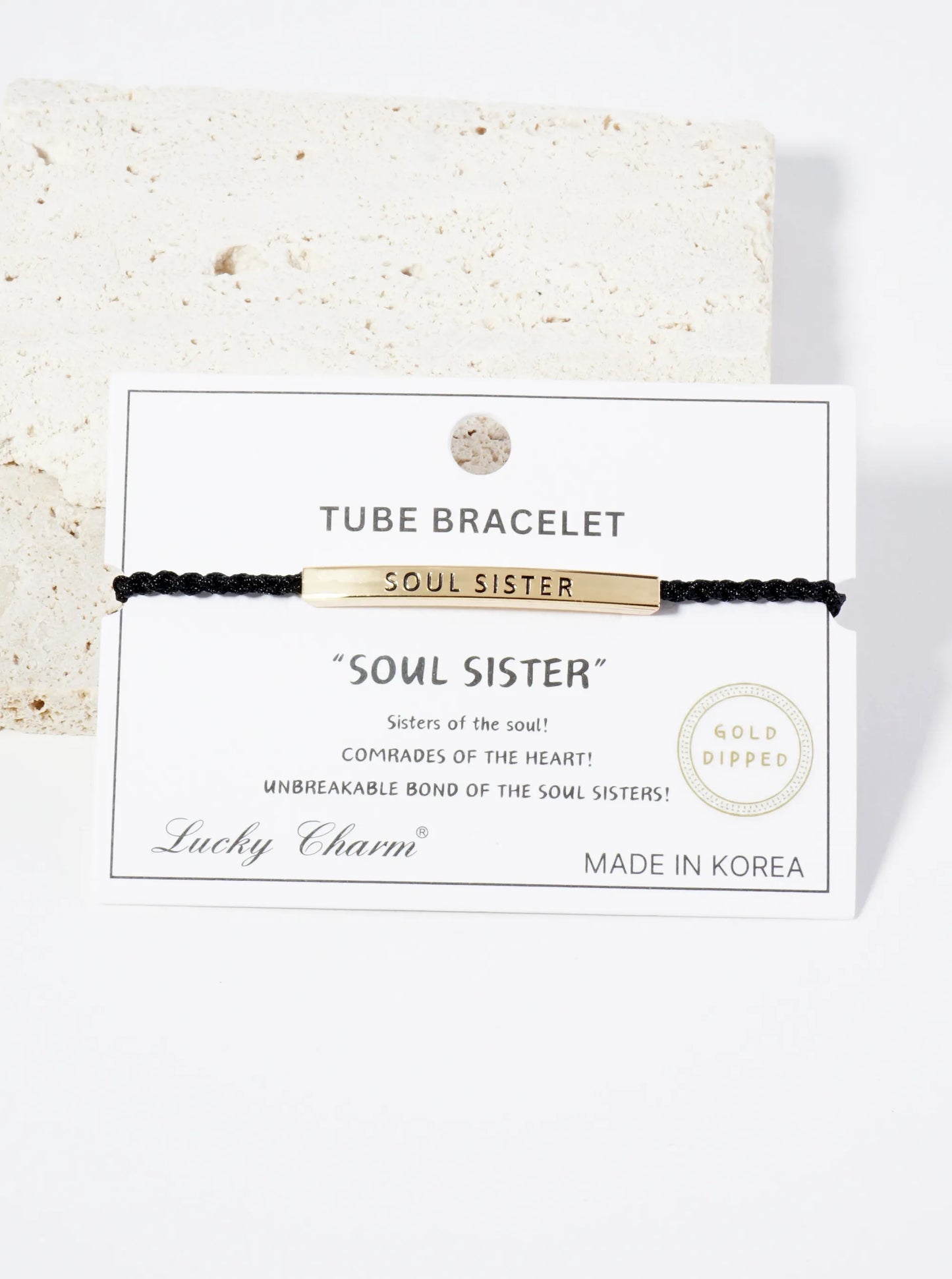 Soul Sister Engraved 18K Gold Dipped Curved Brass Tube Bar Adjustable Pull Tie Bracelet