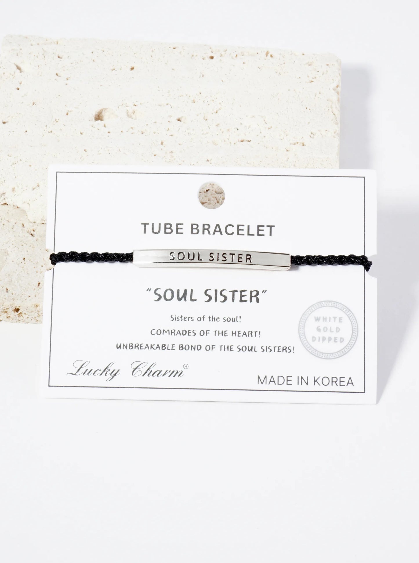 Soul Sister Engraved 18K Gold Dipped Curved Brass Tube Bar Adjustable Pull Tie Bracelet