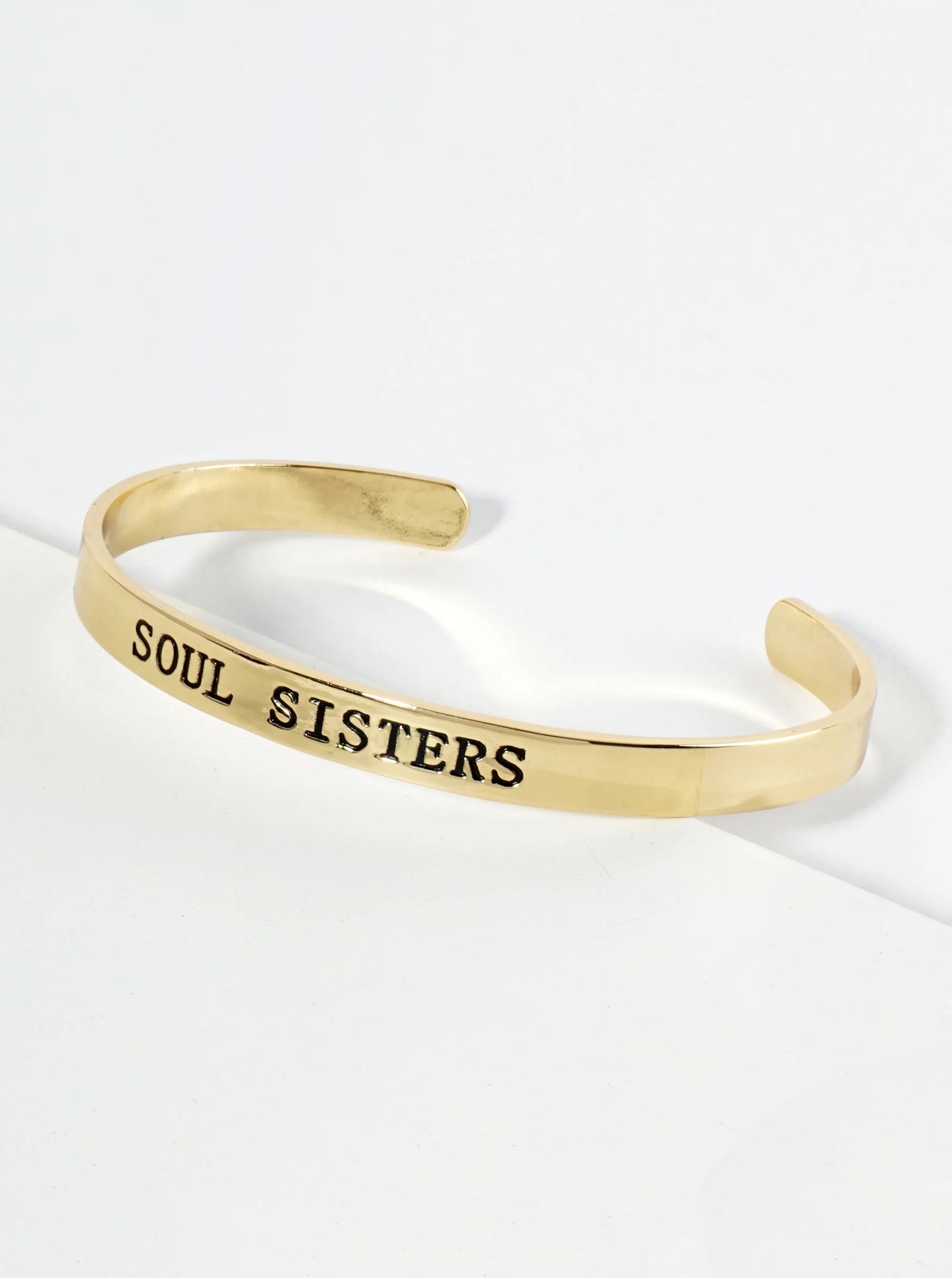 Soul Sisters Engraved 18K Gold Dipped Open Cuff Bangle Bracelet