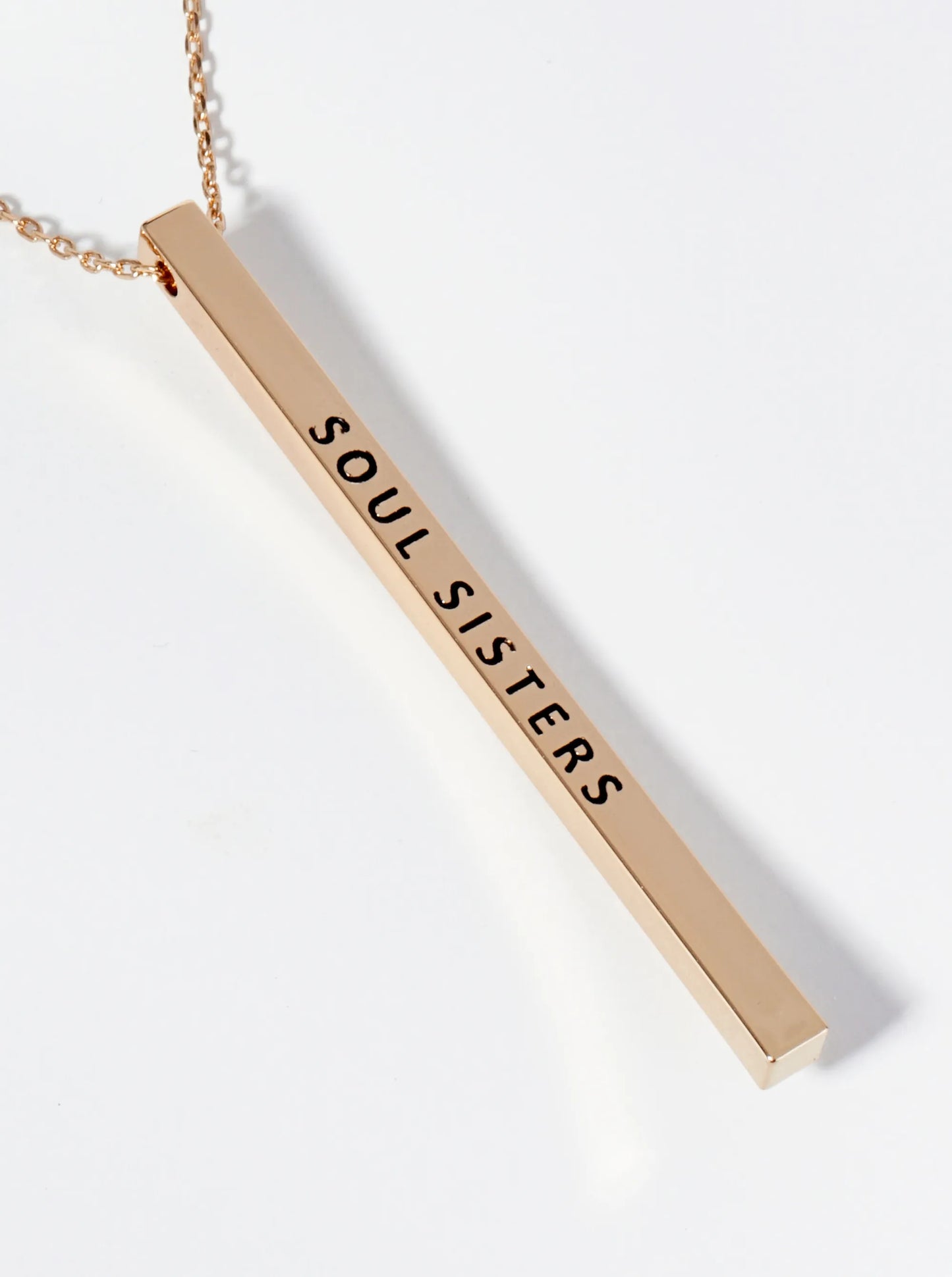 Soul Sisters Love And Light Engraved Vertical Bar Pendant Inspirational Necklace