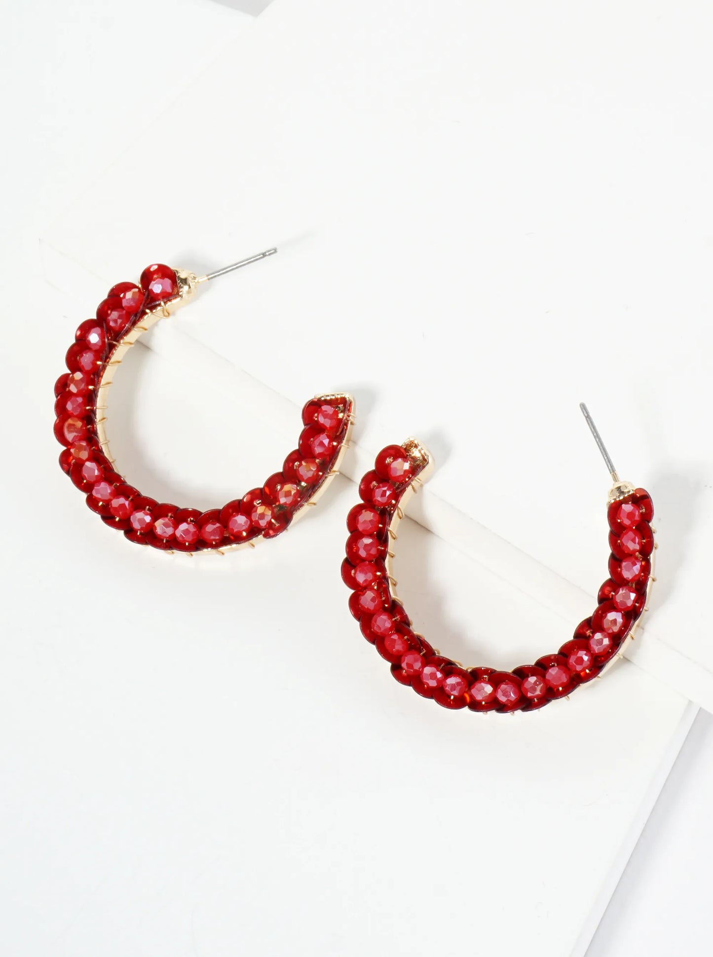 Spangle And Glass Beaded 35mm Open Hoop Earrings