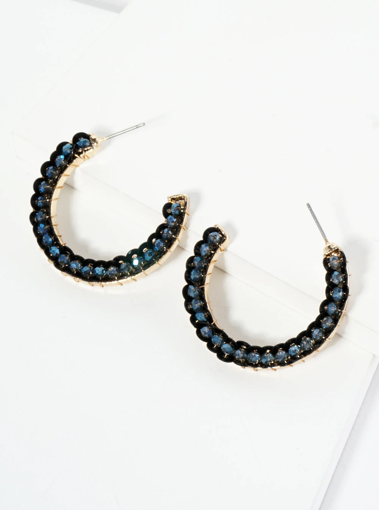 Spangle And Glass Beaded 35mm Open Hoop Earrings