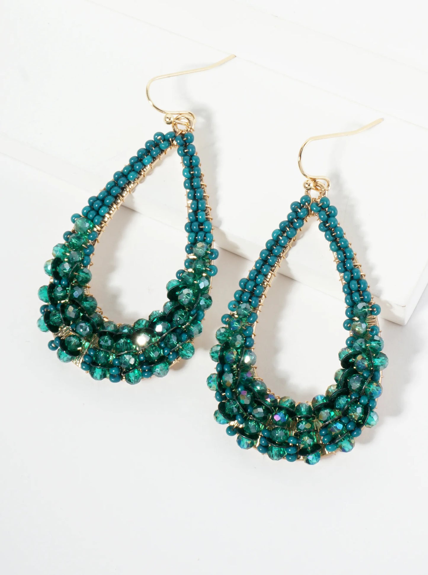 Spangle And Glass Beaded Teardrop Dangle Earrings
