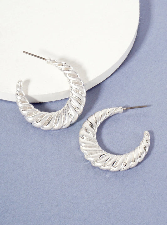 Spiraled-Texture 30mm Tapered Open Hoop Earrings With-Titanium-Post