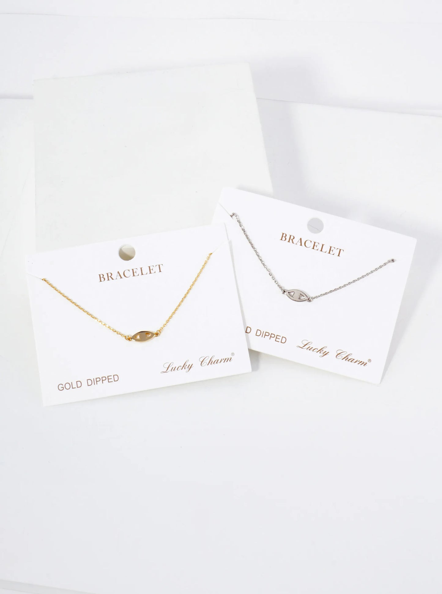 Spiritual-Theme 10mm Polished Brass Evil-Eye Accents 18K-Gold-Dipped Chain Bracelet