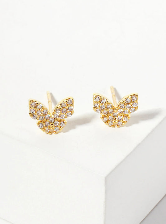Spiritual-Theme 18K-Gold-Dipped 8mm CZ Pave Butterfly Stud Earrings