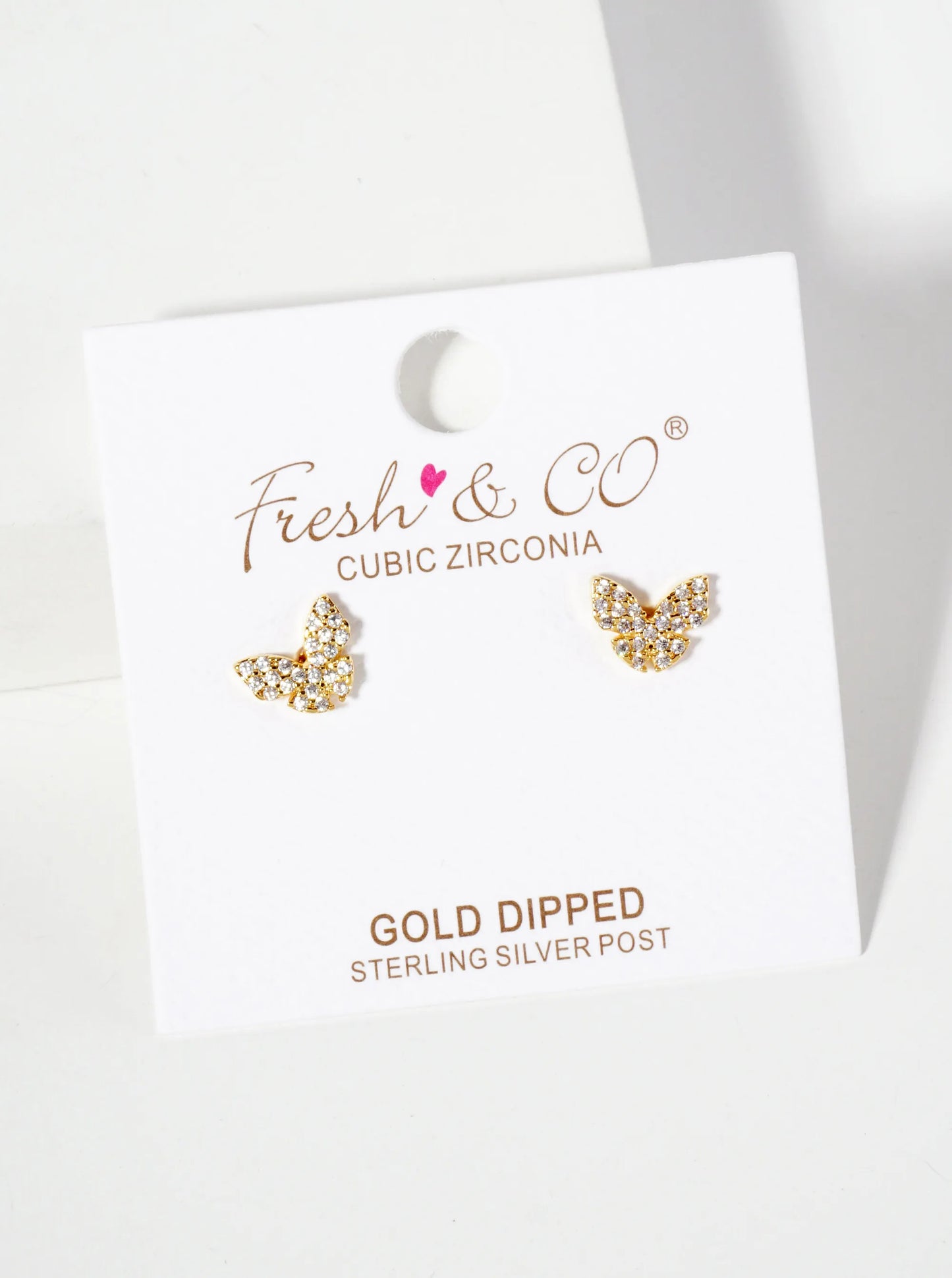 Spiritual-Theme 18K-Gold-Dipped 8mm CZ Pave Butterfly Stud Earrings