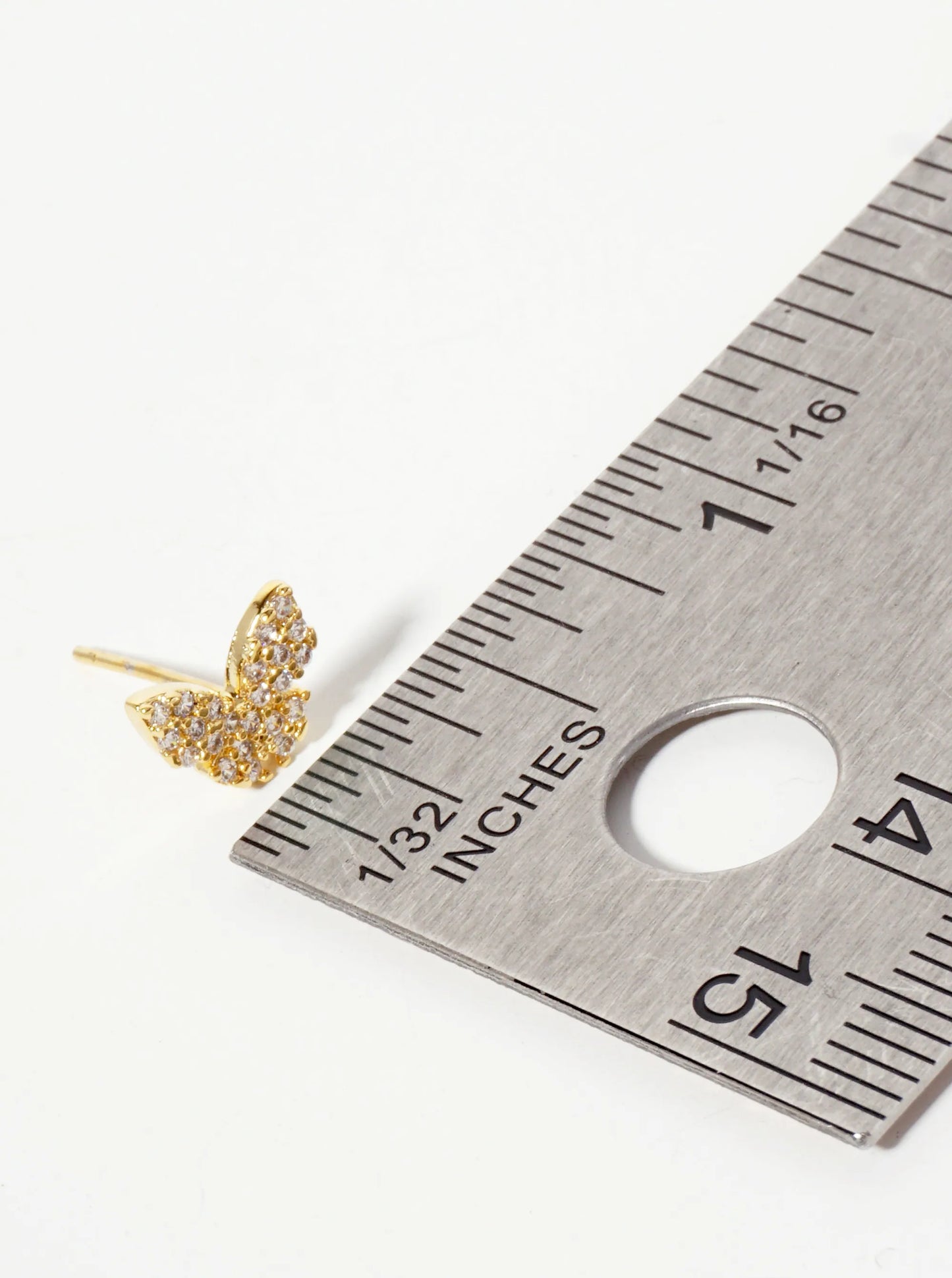 Spiritual-Theme 18K-Gold-Dipped 8mm CZ Pave Butterfly Stud Earrings