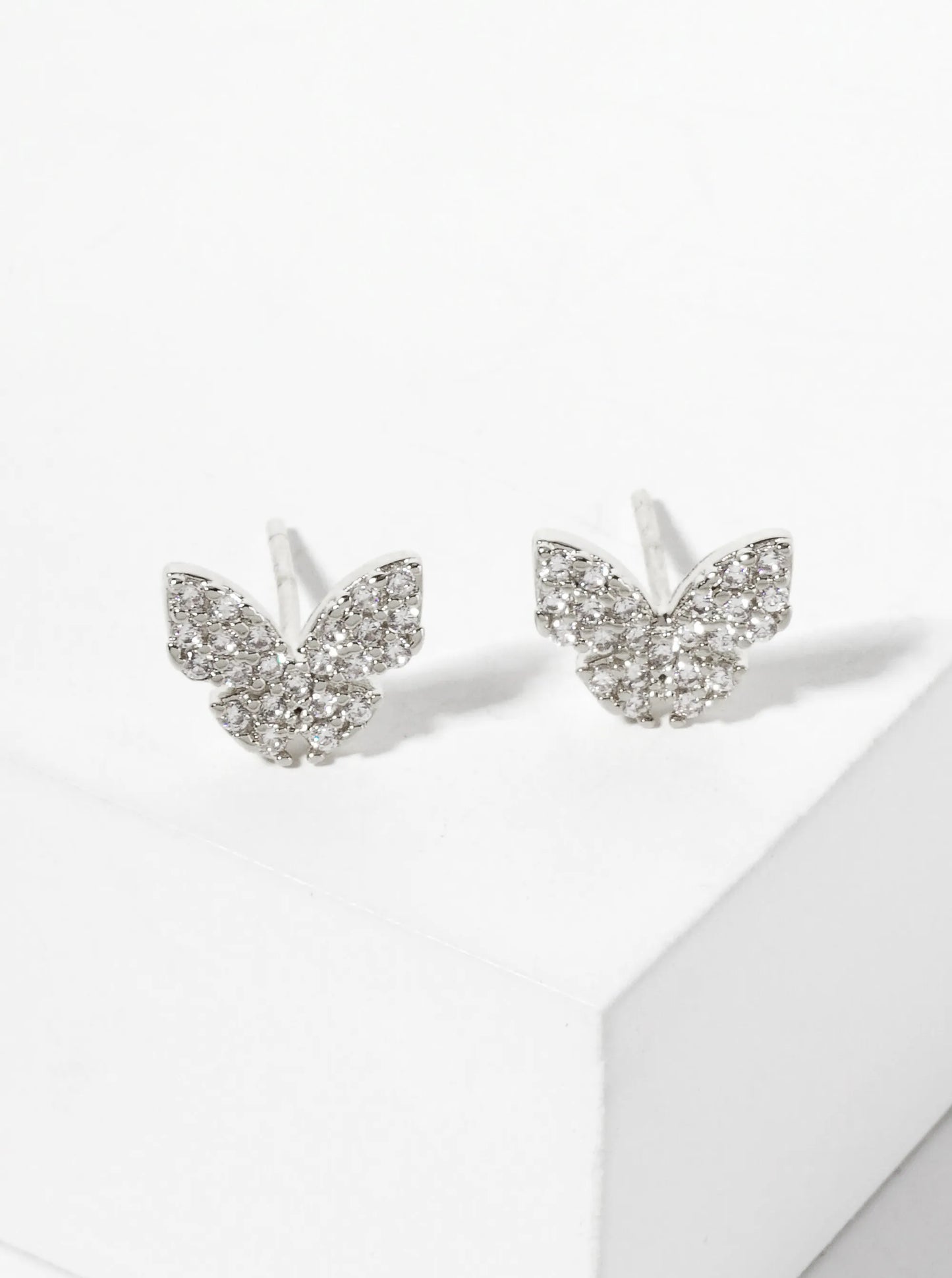 Spiritual-Theme 18K-Gold-Dipped 8mm CZ Pave Butterfly Stud Earrings