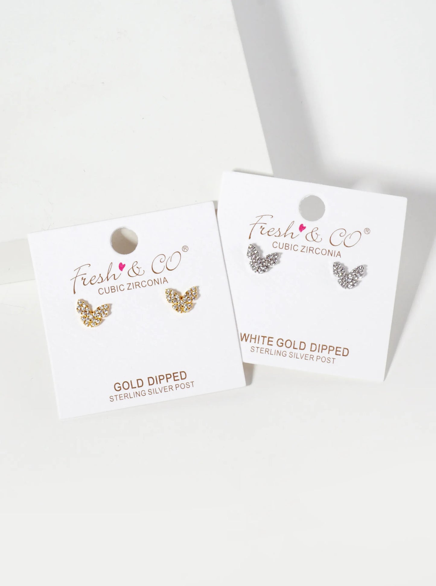 Spiritual-Theme 18K-Gold-Dipped 8mm CZ Pave Butterfly Stud Earrings
