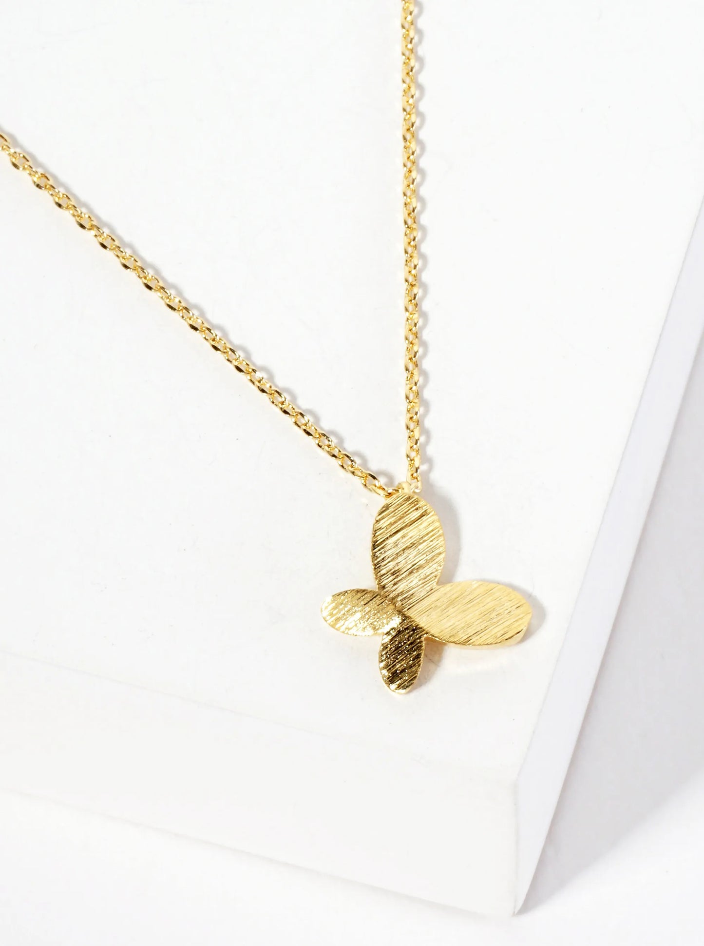 Spiritual-Theme 18K-Gold-Dipped Brushed-Texture Butterfly Pendant Necklace