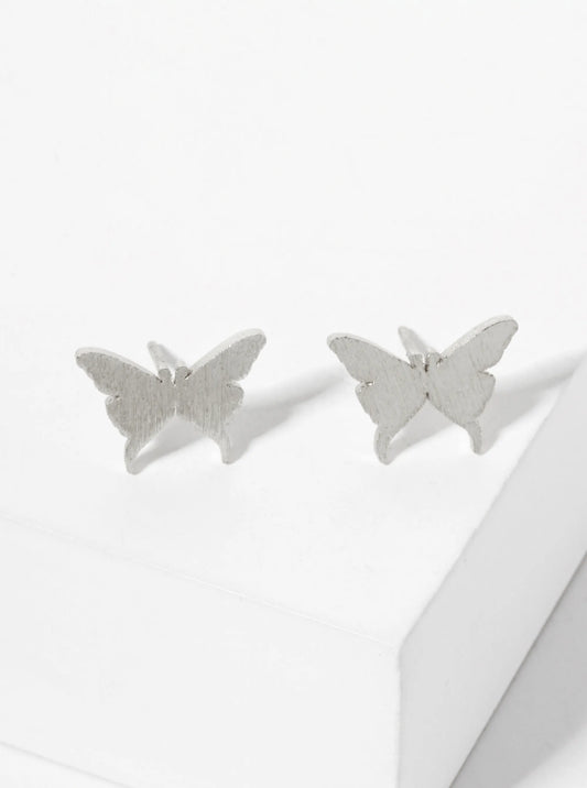 Spiritual-Theme 18K-Gold-Dipped Brushed-Texture Butterfly Stud Earrings
