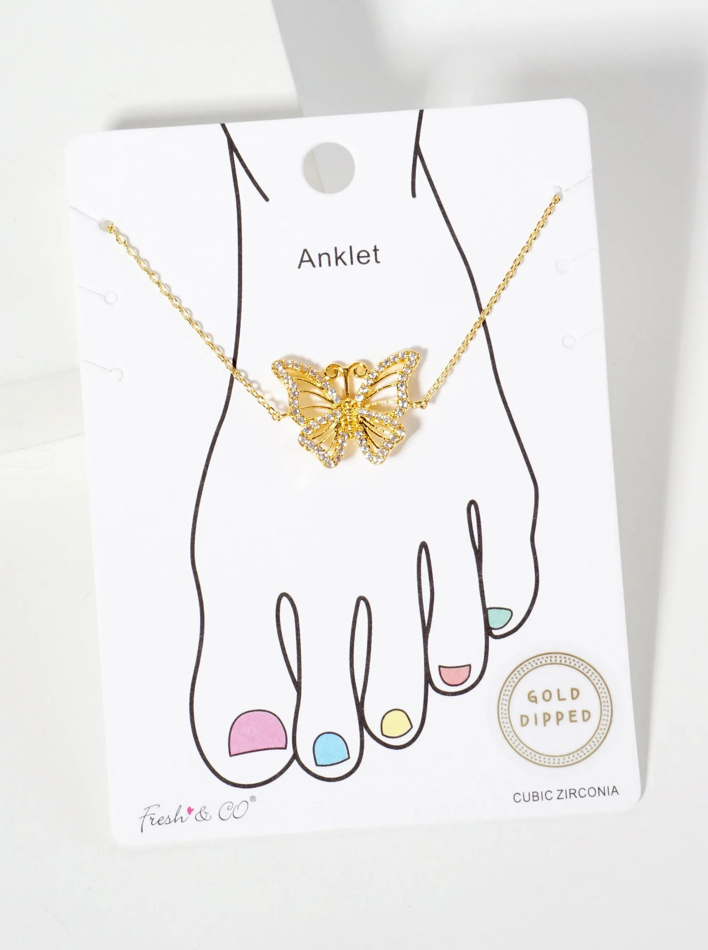 Spiritual-Theme 18K-Gold-Dipped Pave Set Cubic-Zirconia Butterfly Anklet