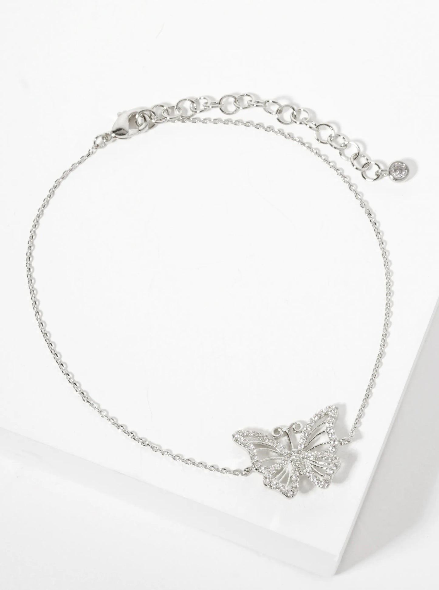 Spiritual-Theme 18K-Gold-Dipped Pave Set Cubic-Zirconia Butterfly Anklet