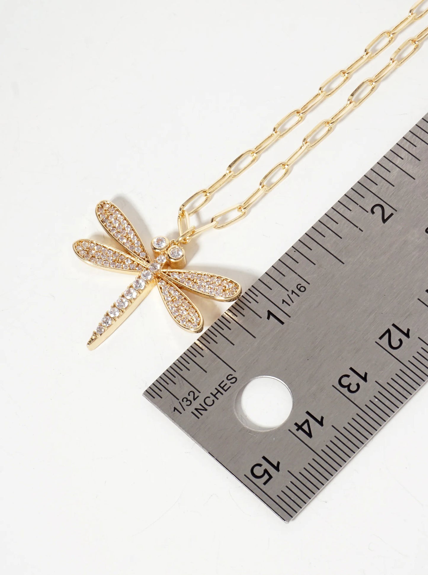 Spiritual-Theme 18K-Gold-Dipped Pave-Set Cubic-Zirconia Dragonfly Pendant Necklace