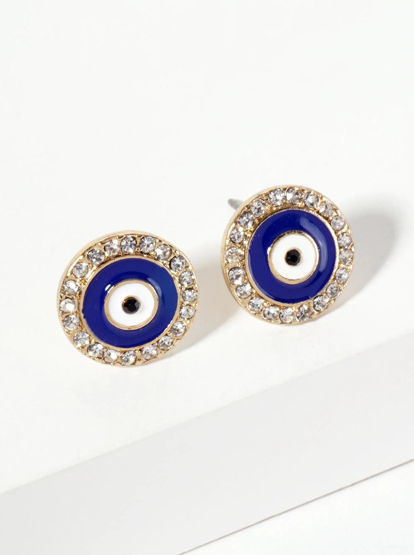 Spiritual-Theme Crystal-Pave 13mm Evil-Eye Stud Earrings