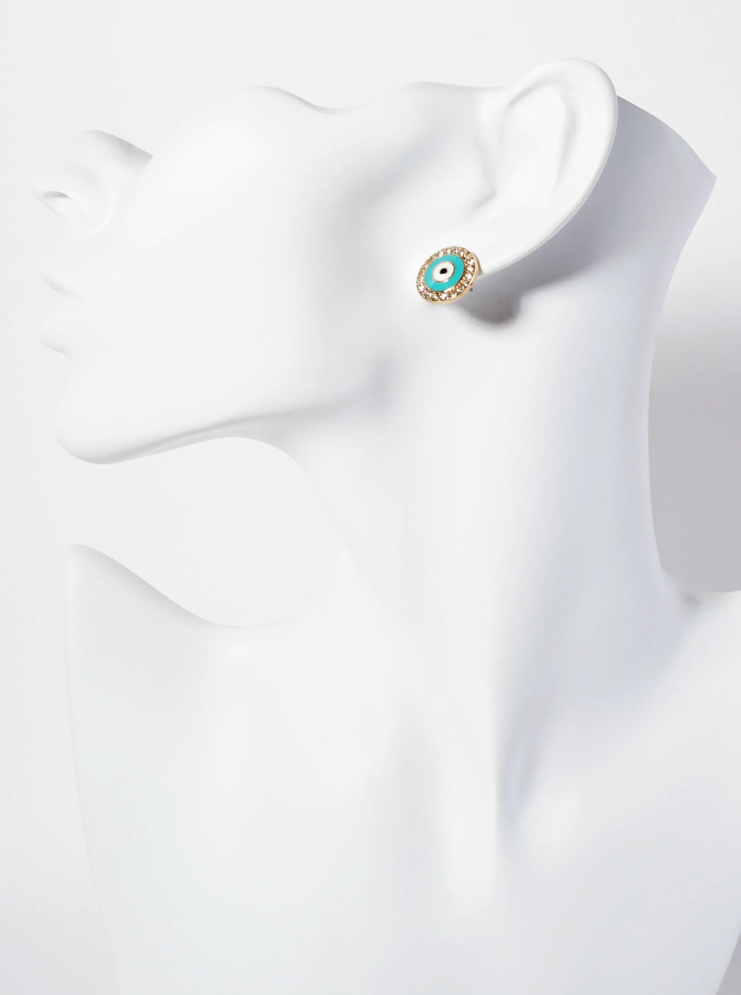 Spiritual-Theme Crystal-Pave 13mm Evil-Eye Stud Earrings
