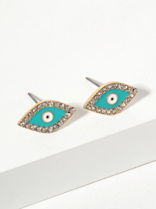 Spiritual-Theme Crystal-Pave 13mm Evil-Eye Stud Earrings