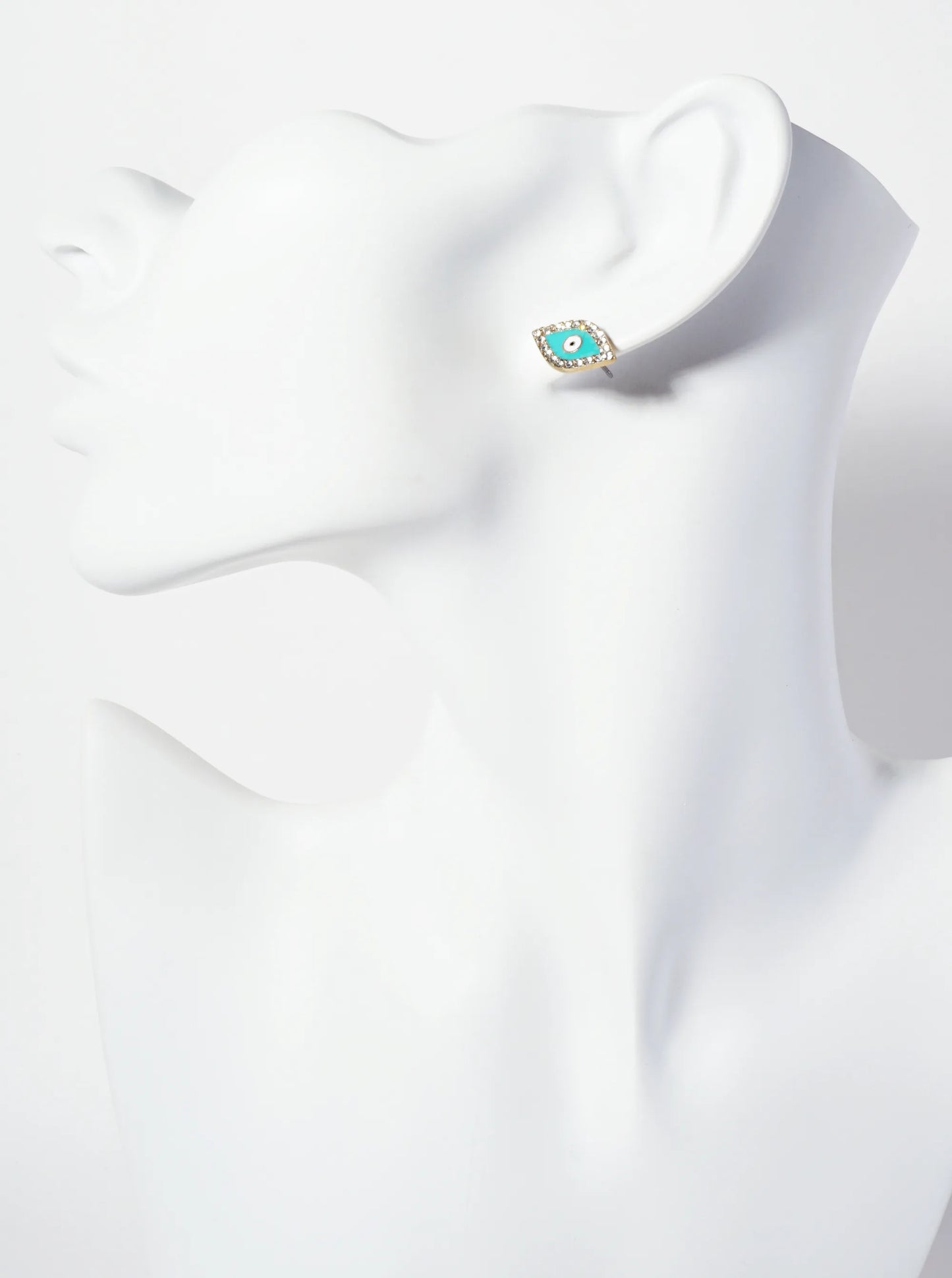 Spiritual-Theme Crystal-Pave 13mm Evil-Eye Stud Earrings