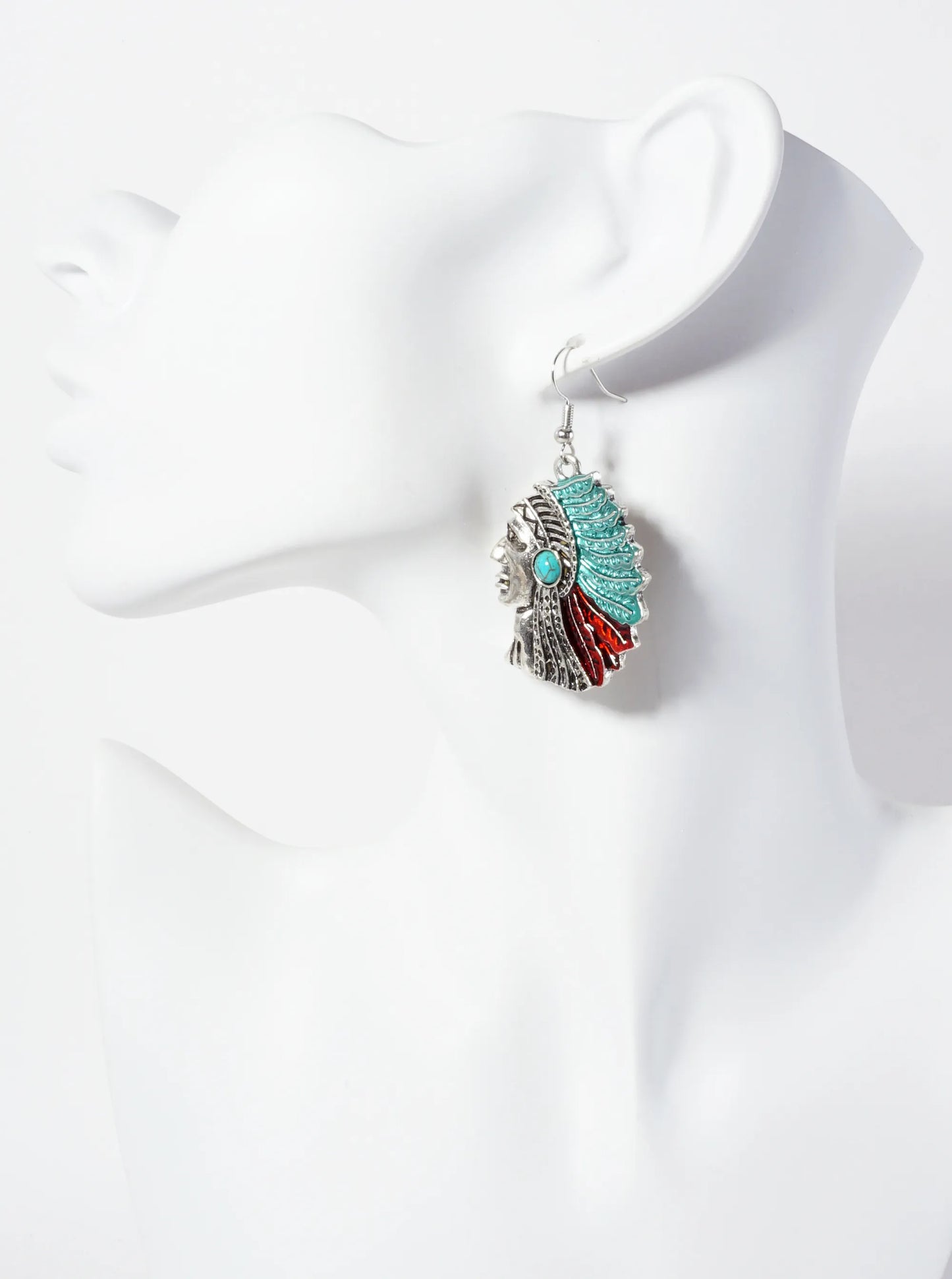 Spiritual-Theme Native-American Indian-Chief Head Drop Tribal Earrings