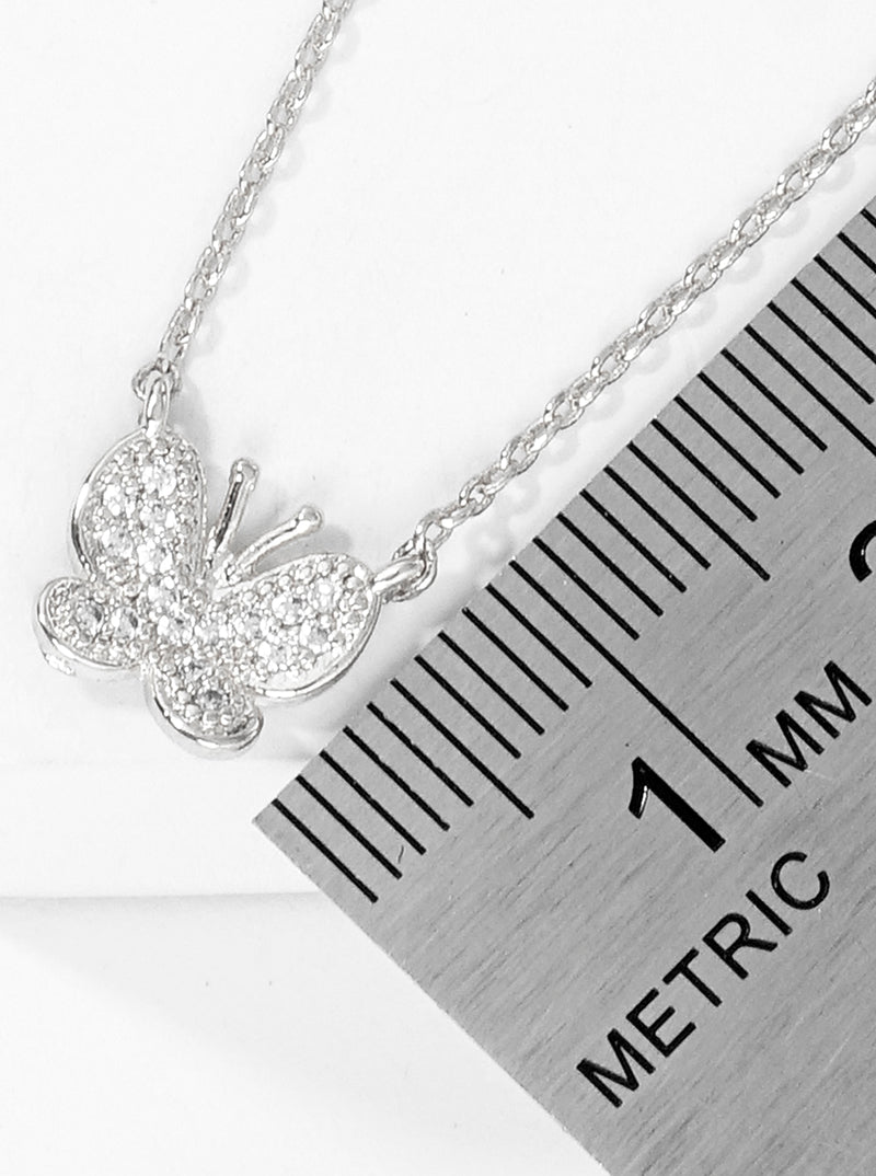 Spiritual-Theme Pave-Set Cubic-Zirconia Butterfly Pendant 18K-Gold-Dipped Necklace