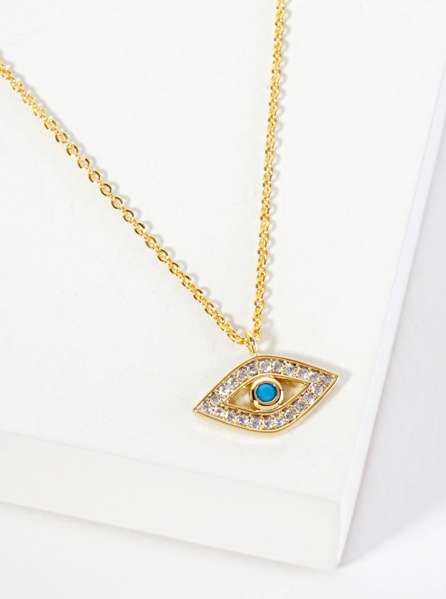 Spiritual-Theme Pave-Set Cubic-Zirconia Evil-Eye Pendant 18K-Gold-Dipped Necklace