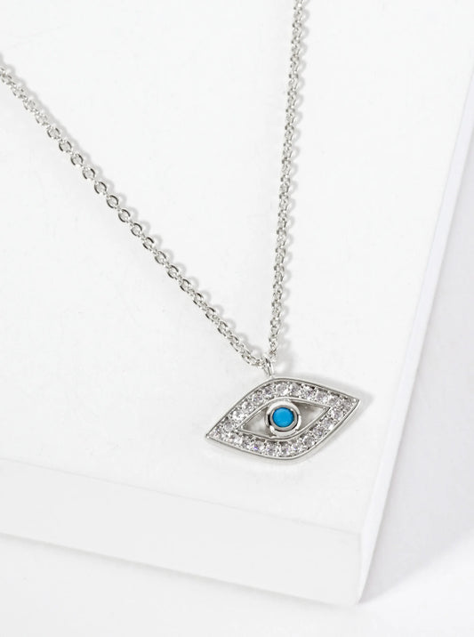 Spiritual-Theme Pave-Set Cubic-Zirconia Evil-Eye Pendant 18K-Gold-Dipped Necklace