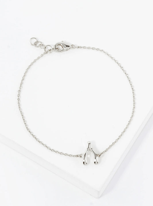 Spiritual-Theme Polished Brass Wishbone Accent 18K-Gold-Dipped Chain Bracelet