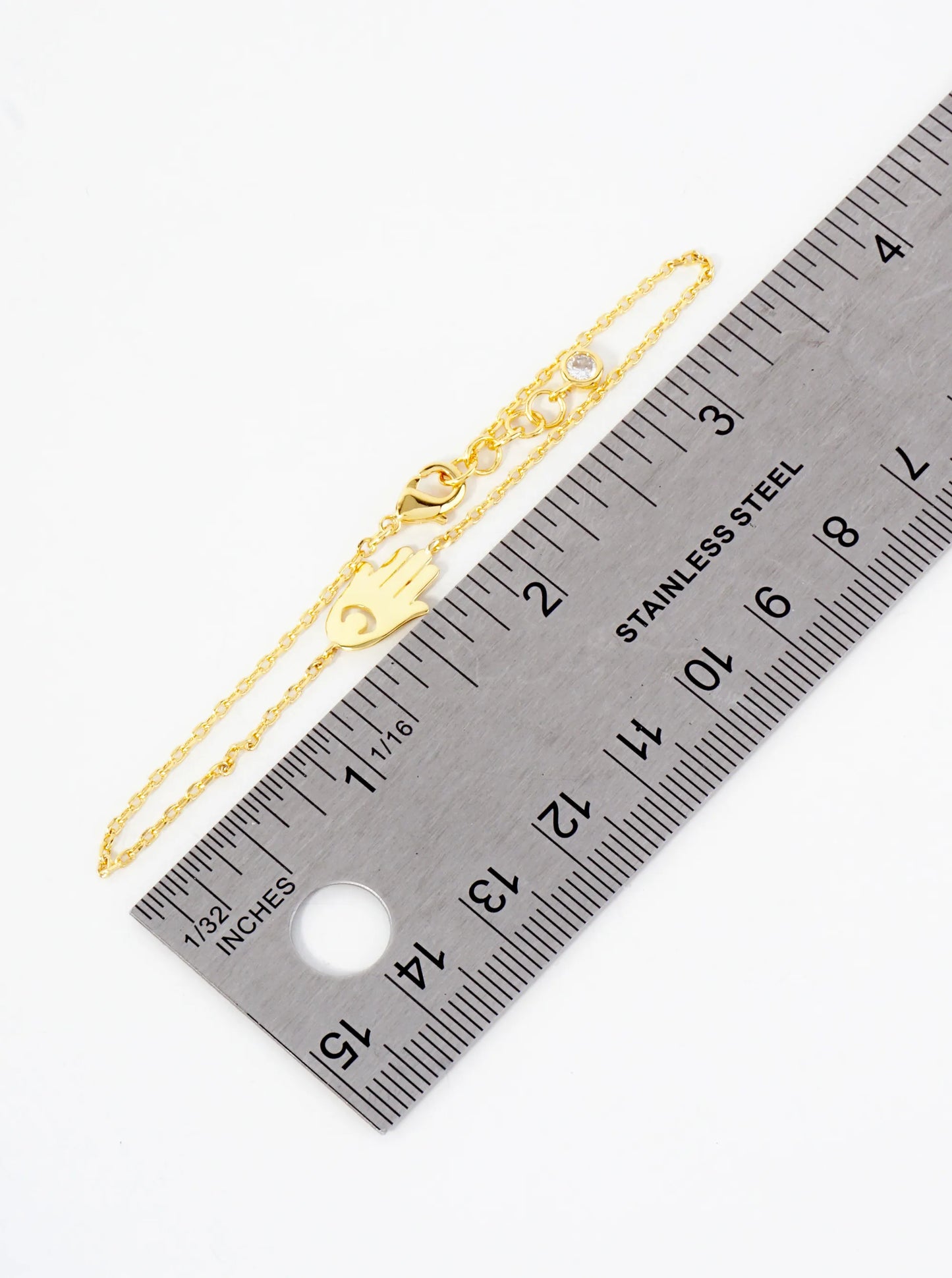 Spiritual-Theme Sideways Hamsa Accent 18K-Gold-Dipped Chain Bracelet