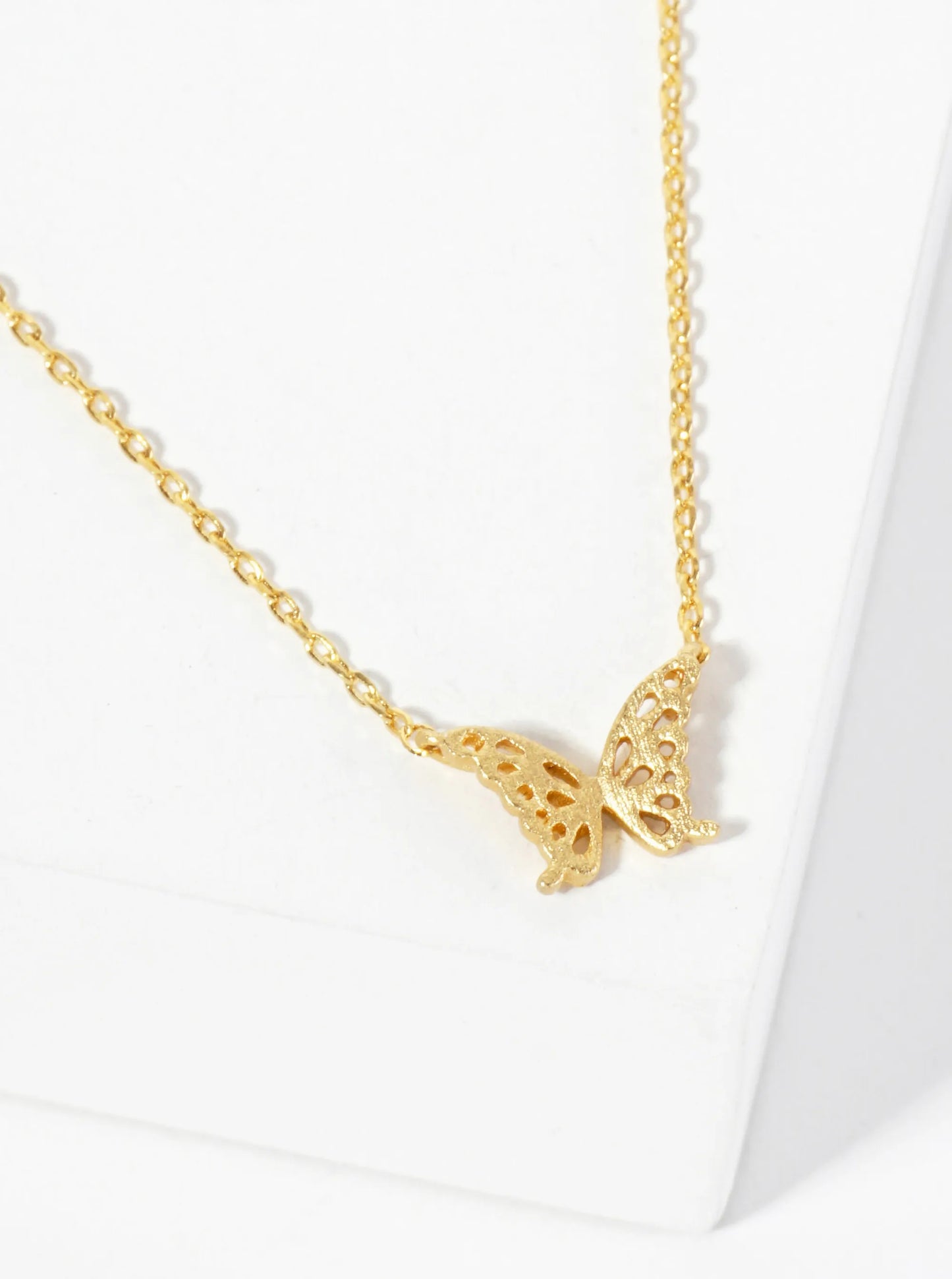 Spiritual-theme 18K-Gold-Dipped Brushed-Texture Butterfly Pendant Necklace