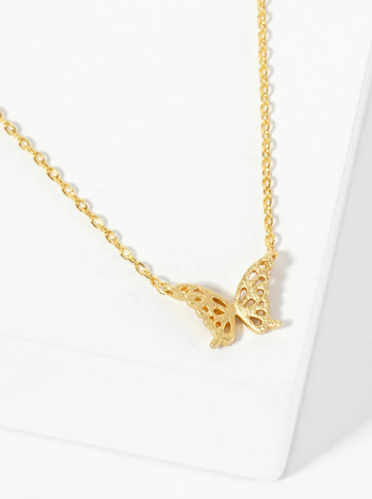 Spiritual-theme 18K-Gold-Dipped Brushed-Texture Butterfly Pendant Necklace