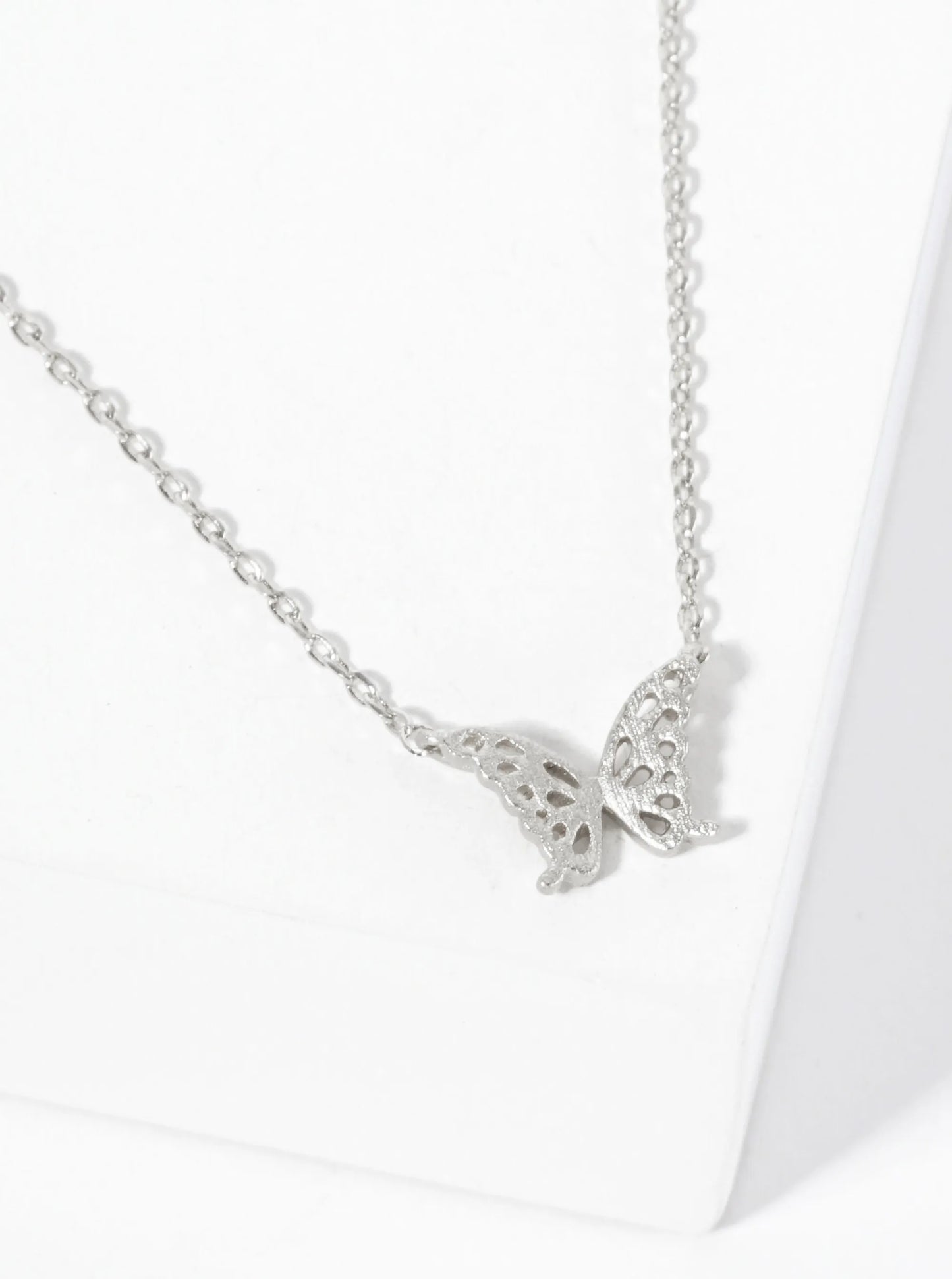 Spiritual-theme 18K-Gold-Dipped Brushed-Texture Butterfly Pendant Necklace