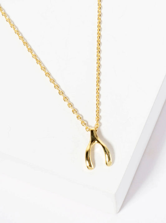 Spiritual-theme 18K-Gold-Dipped Polished 11mm Wishbone Pendant Necklace