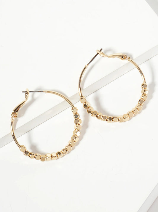 Square Beaded 30mm Polished Latch-back Hoop Earrings