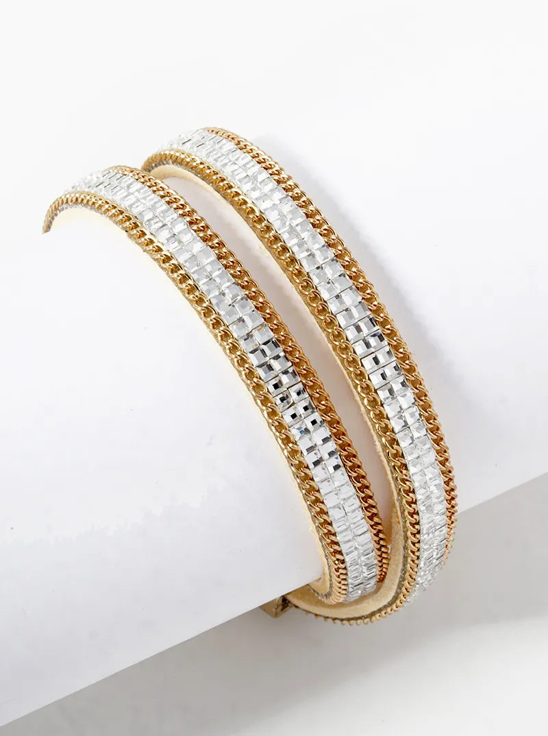 Square Crystal Pave Wrap Around Adjustable Leatherette Bracelet
