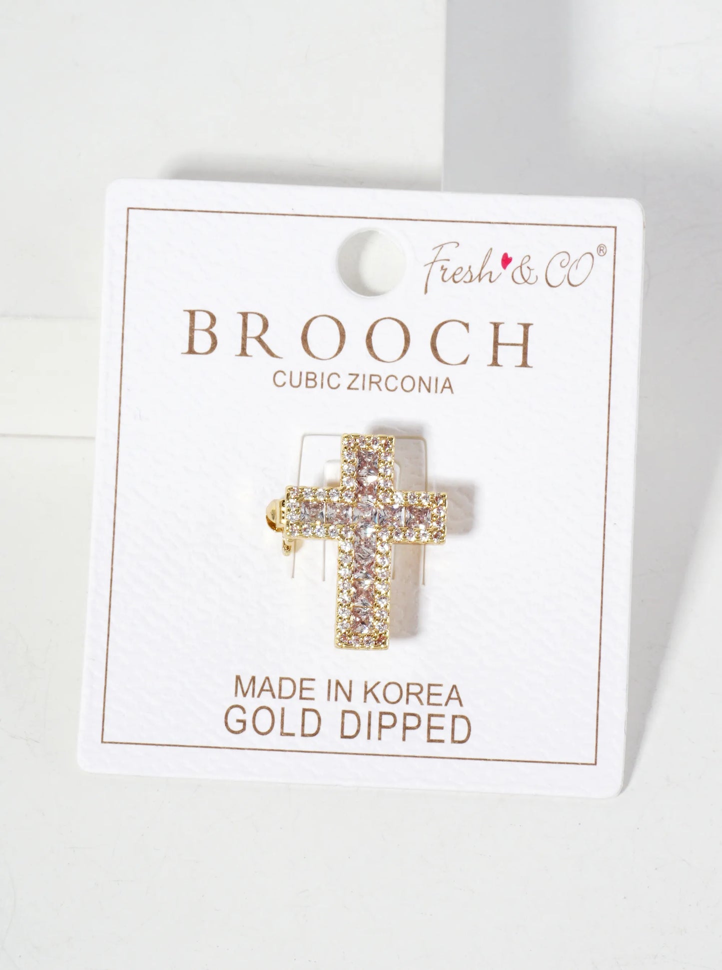 Square Cubic-Zirconia Stones Pave-Set 16mm 18K-Gold-Dipped Brooch