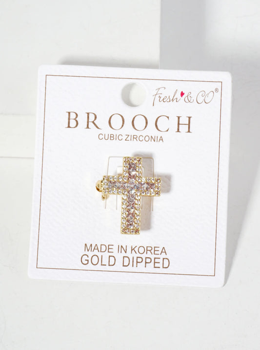 Square Cubic-Zirconia Stones Pave-Set 16mm 18K-Gold-Dipped Brooch