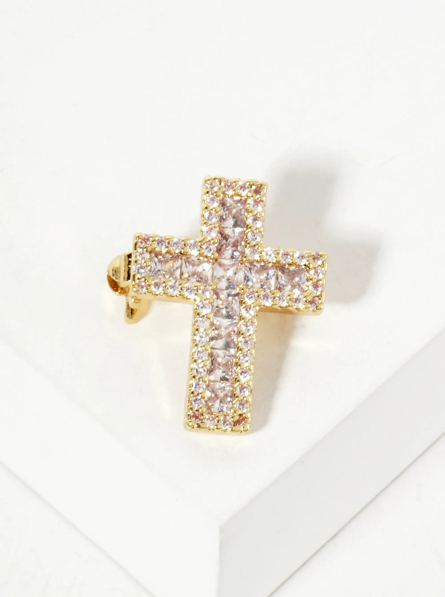 Square Cubic-Zirconia Stones Pave-Set 16mm 18K-Gold-Dipped Brooch