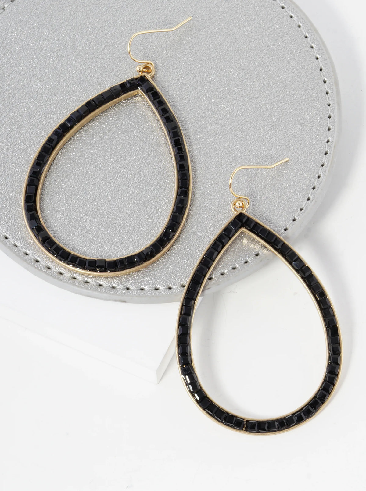 Square Glass Beaded Teardrop Dangle Earrings
