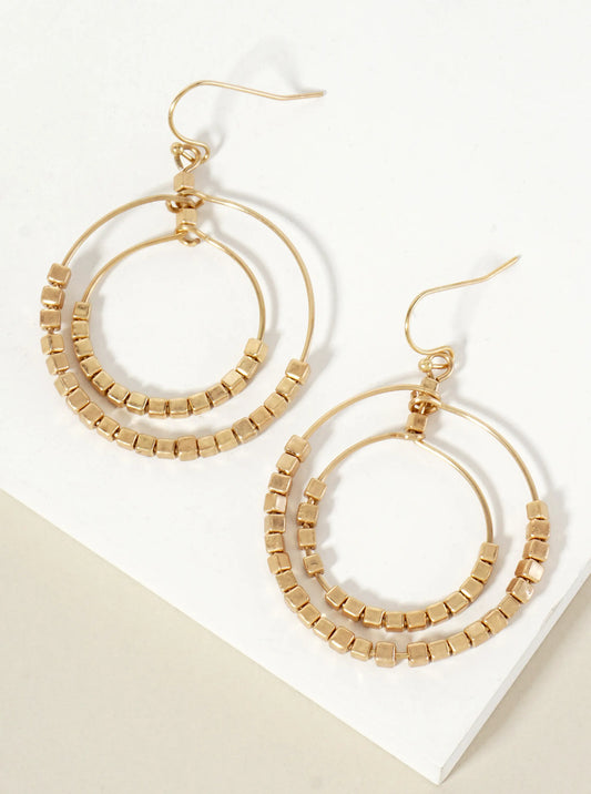 Square Metallic-Beaded Double Wire Circle Dangle Earrings