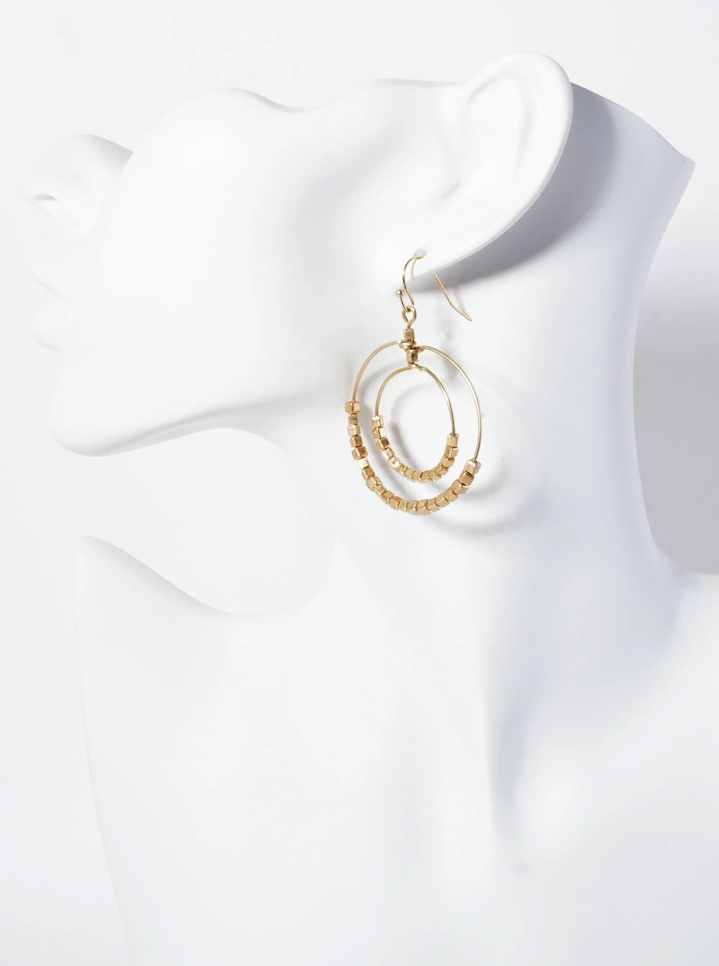 Square Metallic-Beaded Double Wire Circle Dangle Earrings
