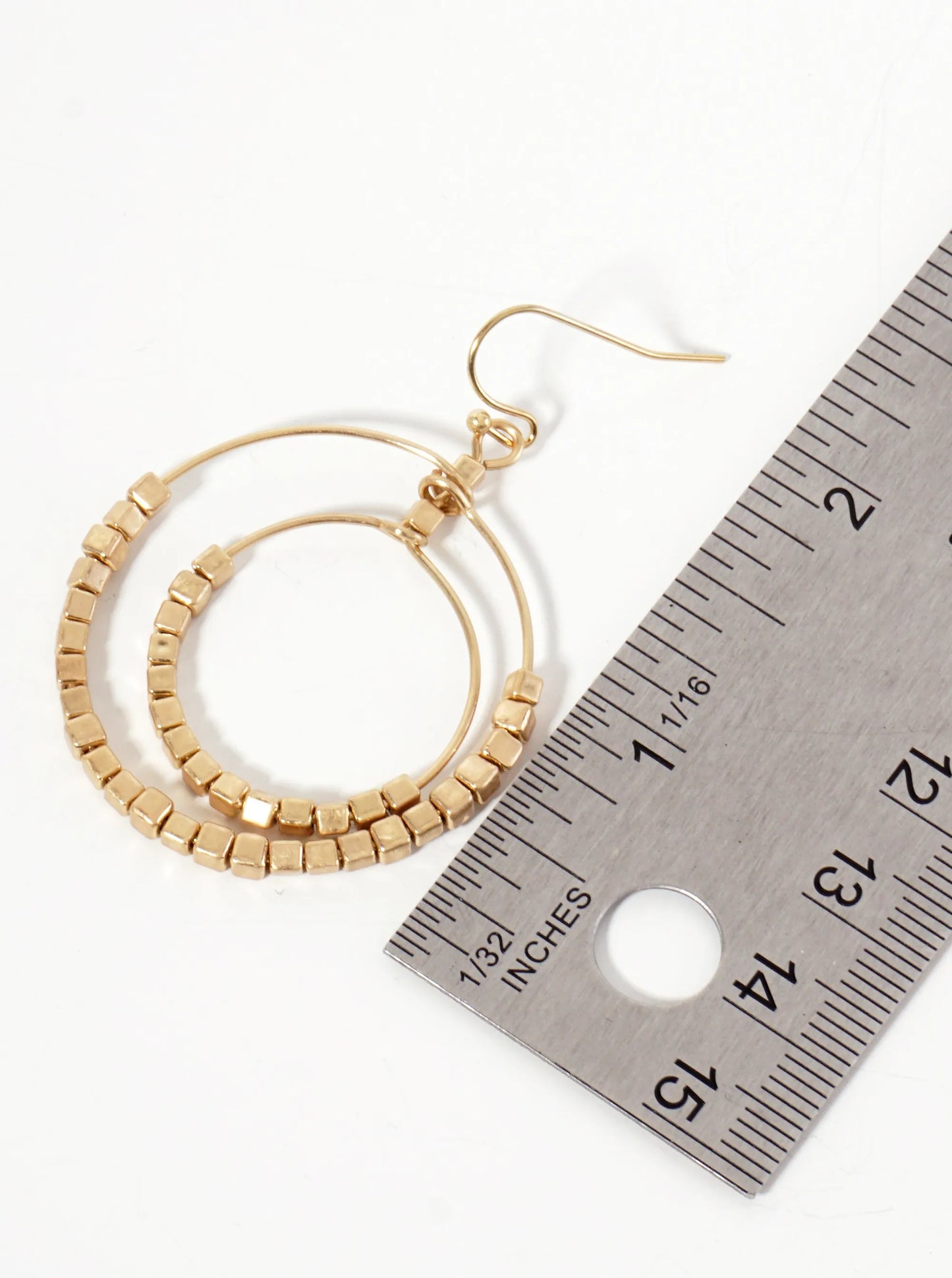 Square Metallic-Beaded Double Wire Circle Dangle Earrings