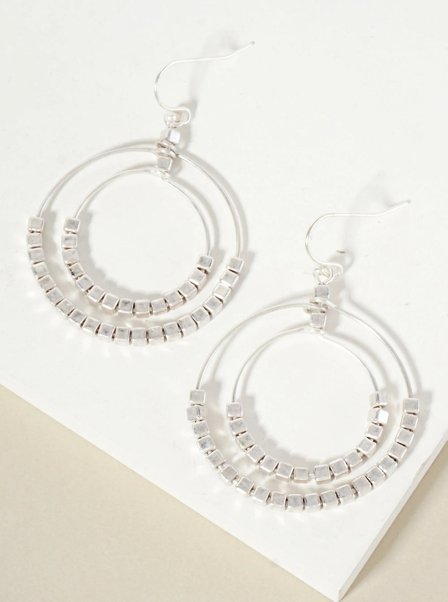 Square Metallic-Beaded Double Wire Circle Dangle Earrings