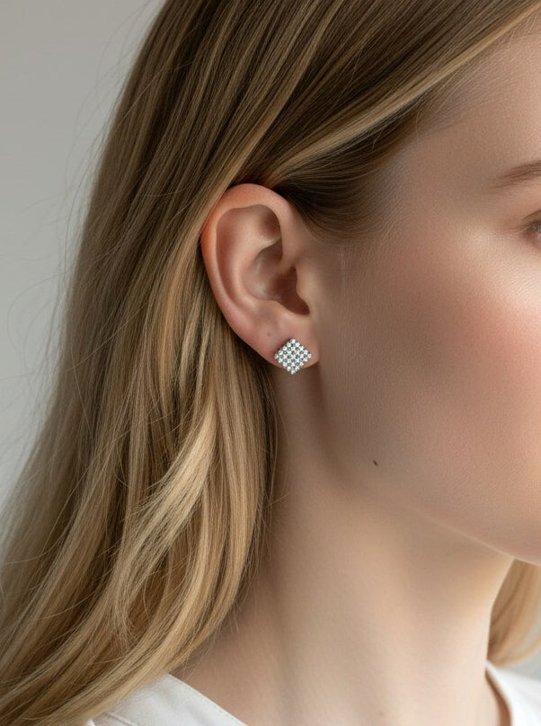 Square Pave Crystal Stud Earrings