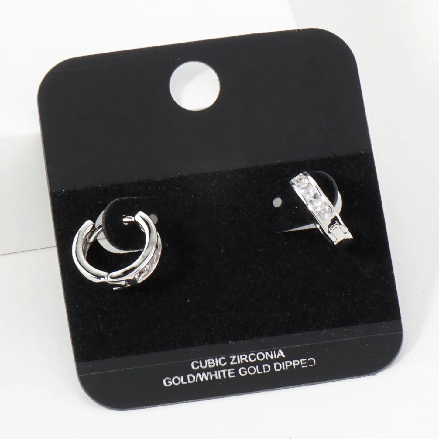 Square Pave-Set Cubic-Zirconia 10mm Gold-Dipped Brass Minimalist Huggie Hoop Earrings